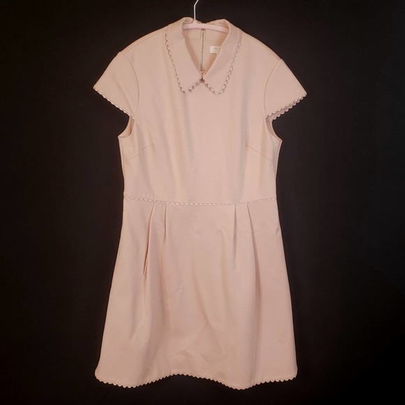 TED BAKER BLUSH CAP SLEEVE PETER PAN COLLAR STRETCH DRESS - Picture 3 of 9